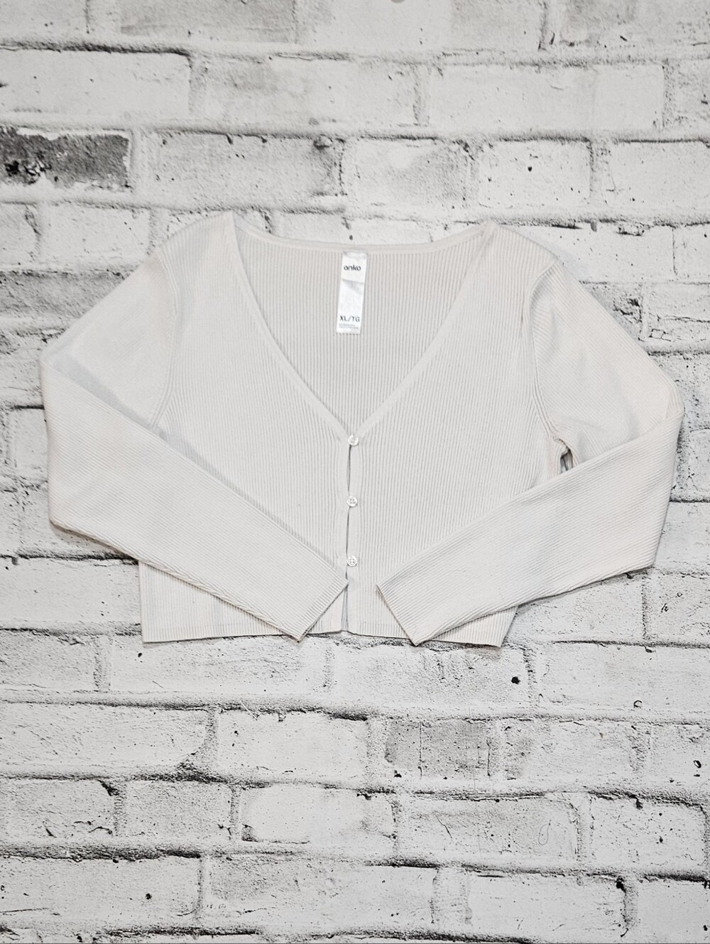 Anko Rib Knit Cropped Cardigan White Button Front XL